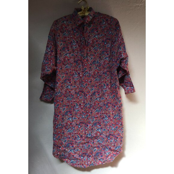 The British Collection Dresses & Skirts - The British Collection Small Paisley Print Shirt Dress Dolman Sleeve Red/Blue